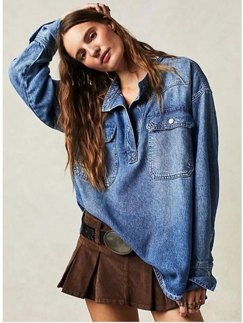 We The Free Nona Trapeze Swing Top Oversized Denim Tunic
